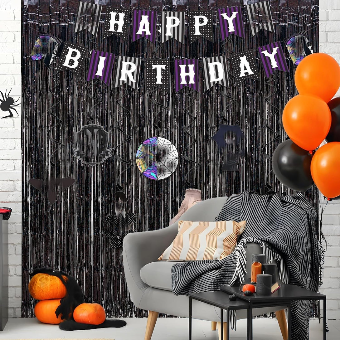 Black Tinsel Curtain Party Backdrop - GREATRIL Party Streamers Backdrop Foil Fringe Curtains for Birthdays/Wizard Halloween Decorations - 1M X 2.5M - Pack of 2