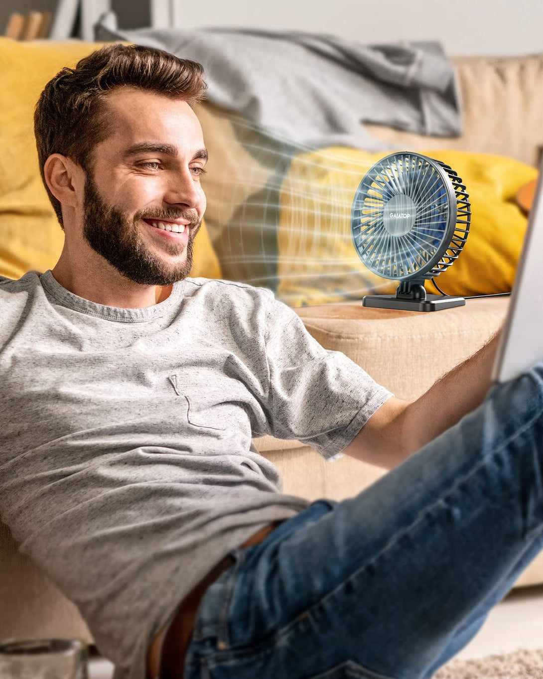 Gaiatop USB Desk Fan, Small but Powerful, Personal Portable Quiet 3 Speeds, Adjustable Mini Table Desktop Fan for Cooling Home Office Car Summer Travel Gifts Blue