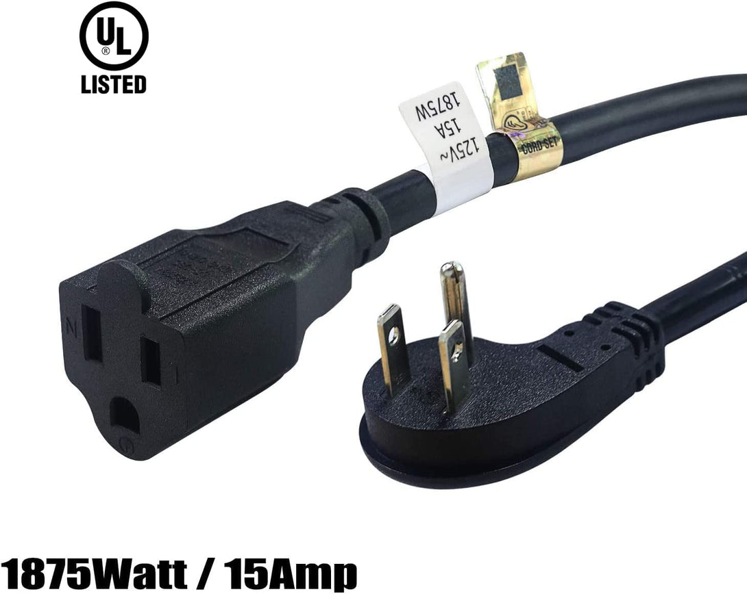 FIRMERST 1875W Flat Plug Extension Cord Black 2 Feet, 15A 14 AWG