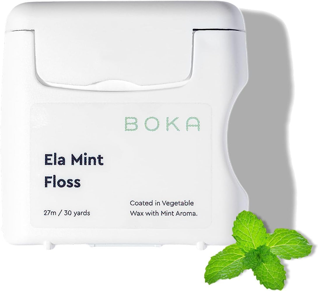 Boka Toothpaste + Floss Bundle, Ela Mint Nano-Hydroxyapatite, Fluoride-Free Remineralizing Toothpaste, 4Oz 1Pk + Teflon-Free, Petroleum-Free Woven Dental Floss W/Natural Vegetable Wax, 30 Yards 1Pk