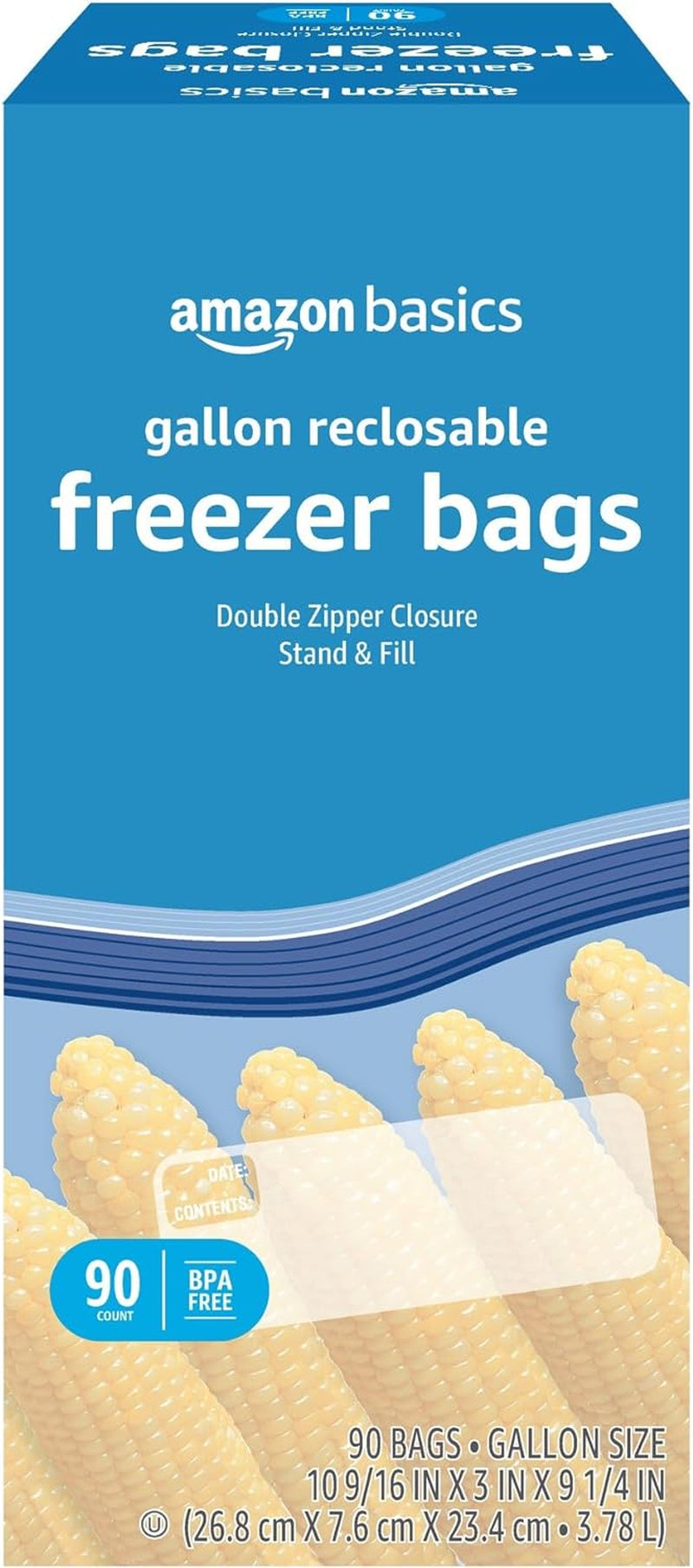 Amazon Basics Reclosable Freezer Gallon Bags, BPA Free, 90 Count (Previously Solimo)