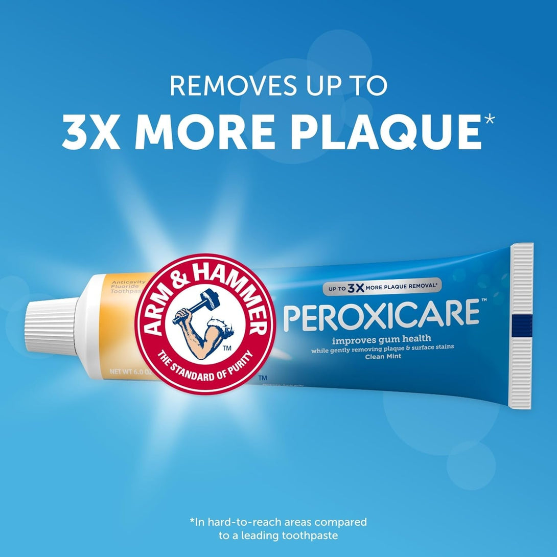 ARM & HAMMER Peroxicare Toothpaste for Gum Health, Baking Soda Toothpaste, Clean Mint, 6.0 Oz (Pack of 4
