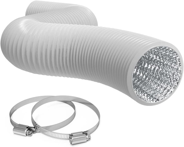 Terrabloom Flexible 6 Inch Ducting – White 25 Feet Flex Aluminum Duct with 2 Clamps – 4 Layer HVAC Ventilation Air Hose - Great for Grow Tents, Dryer Rooms, House Vent Register Lines