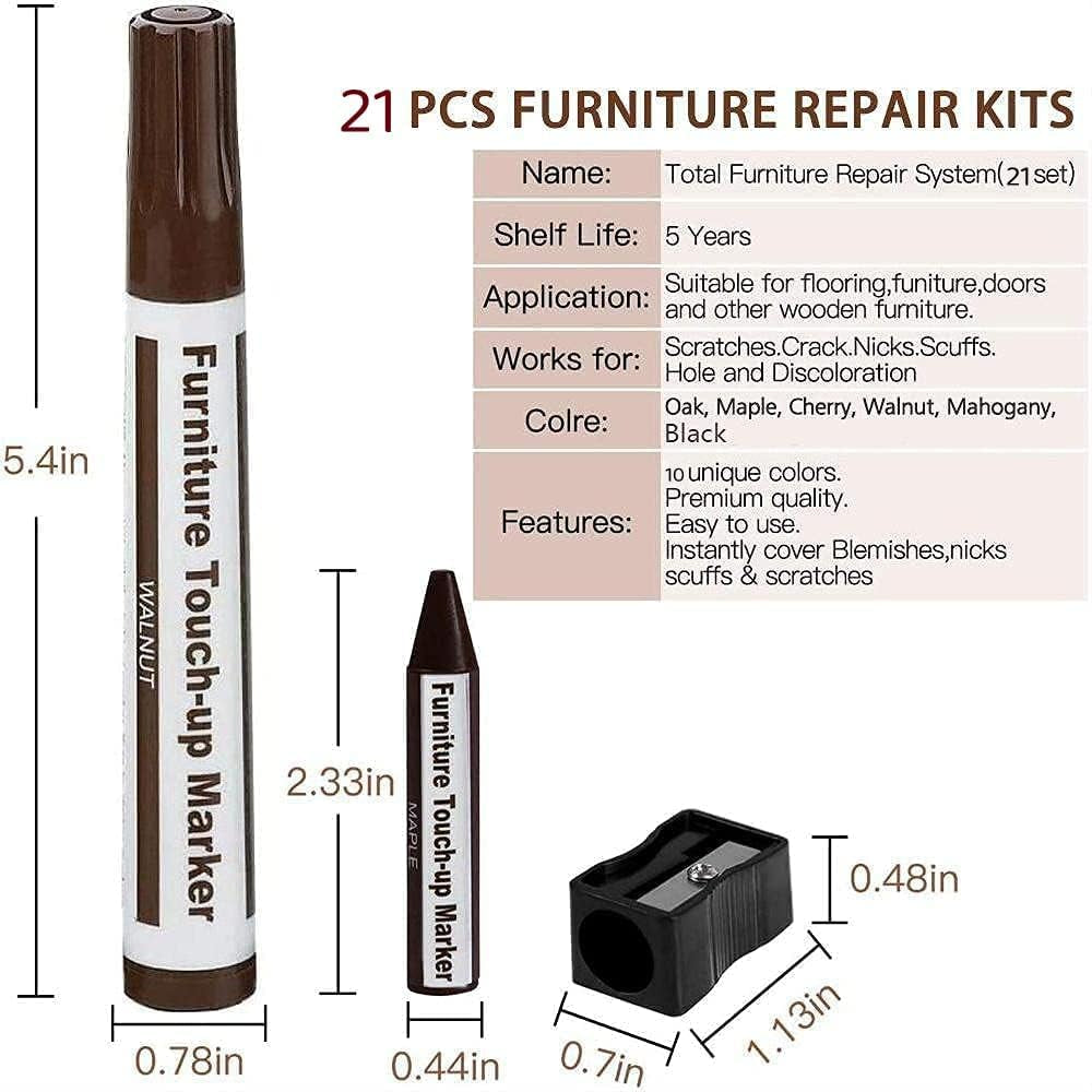 Furniture Markers Touch Up,Wood Filler Floor Scratch Repair Kits,Set of 21-Markers and Wax Sticks with Sharpener Kit for Funiture Repair,Floor Scratch.Touch up Repair System Set,Wood Restore Pack