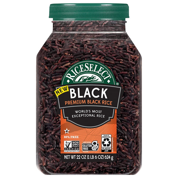 Riceselect Premium Black Rice, Whole-Grain, Gluten-Free, Non-Gmo, and Vegan Rice, Bpa-Free 22-Ounce Jar (Pack of 1)