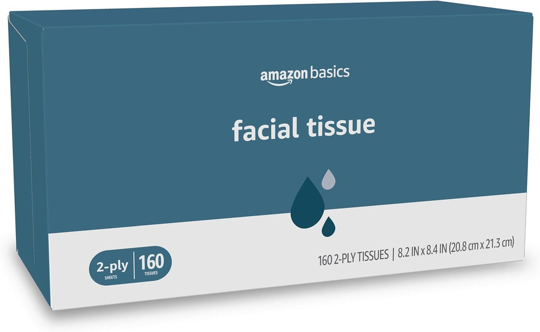 Amazon Basics Facial Tissue, 2-Ply, 160 Tissues per Box, 4 Boxes (640 Total) (Previously Solimo)