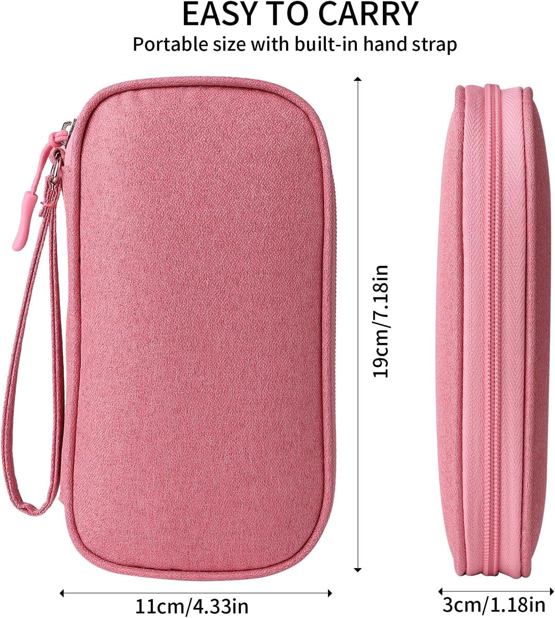 Pink Universal Cable Organizer - Electronics Accessories Bag for Charger, Phone, Memory Card & Travel Gadgets