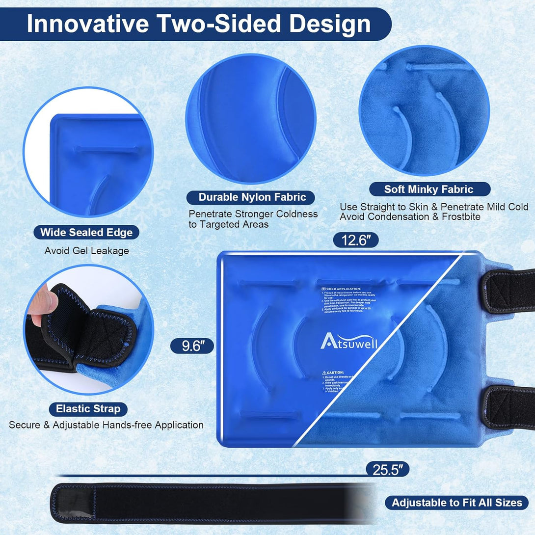 Atsuwell Ice Pack for Knee Pain Relief, Reusable Gel Ice Wraps for Knee Injuries, Swelling, Knee Replacement Surgery, Cold Compress Therapy for Meniscus Tear and ACL Blue