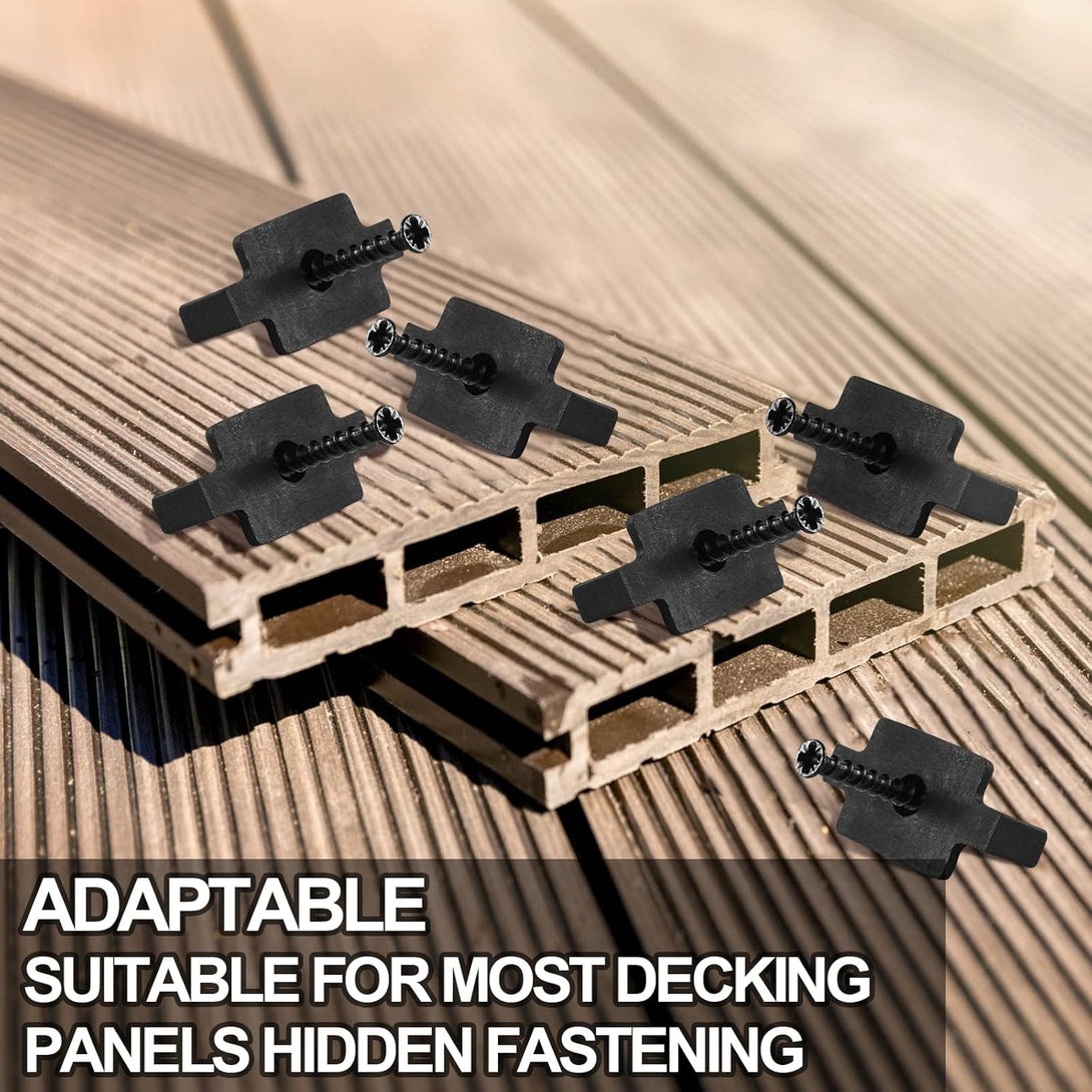 Hidden Fasteners Nylon Clips for Deck Fastening, Composite Decking Fasteners with Metal Deck Screws for Deck Boards, Nylon Plastic T Clips for Decking (200 Packs)