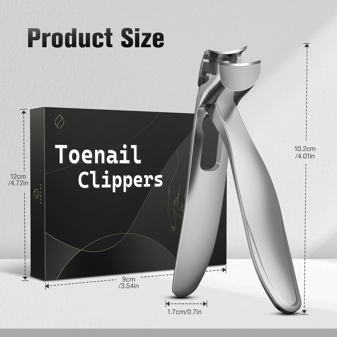 FERYES Angled Head Long Handled Toenail Clipper for Seniors - Large Wide Jaw Nail Clipper with Catcher for Thick Nails - Easier Trimming, Ergonomic Design