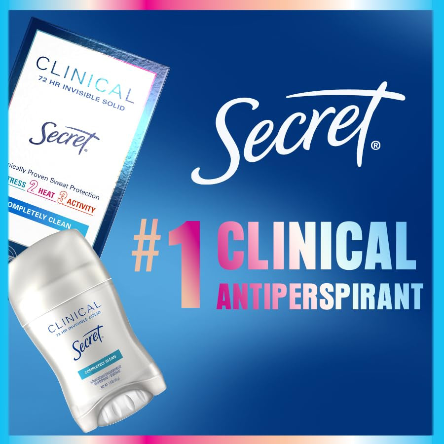 Secret Clinical Strength Antiperspirant Deodorant for Women, Stress Response, 3X Stress Protection, 72Hr Sweat & Odor Protection, PH Balancing Minerals, Invisible Solid, 2.6 Oz