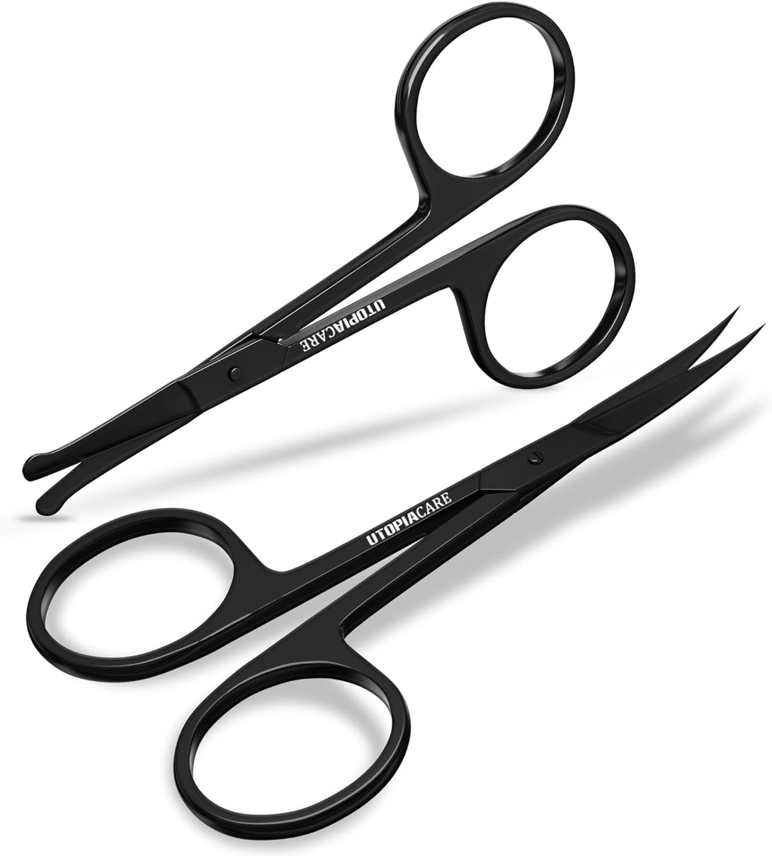 Utopia Care Eyebrow Scissors, Small Scissors for Men and Women - Curved and Rounded Nose Hair Scissors for Grooming Mustache, Beard, Eyelashes, Ear Hair Trimming- Professional Stainless Steel - Black