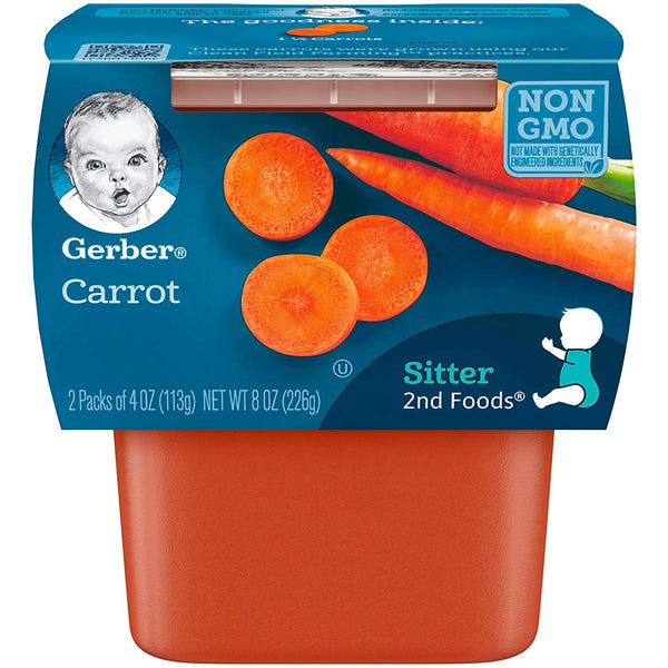 Gerber 2Nd Food Baby Food Carrot Puree, Natural & Non-Gmo, 4 Ounce Tubs, 2-Pack (Pack of 8)