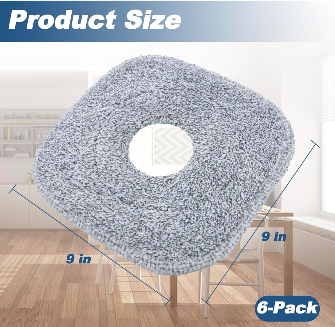 6-Pack Square Mop Replacement Pads for True and Tidy - 9X9 Inch Microfiber Refills Compatible with Most Square Spin Mops