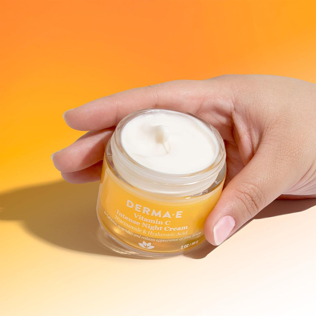 DERMA-E Vitamin C Intense Night Cream – Brightening and Hydrating Facial Skin Renewing Cream – Anti-Aging Overnight Facial Moisturizer, 2 Oz