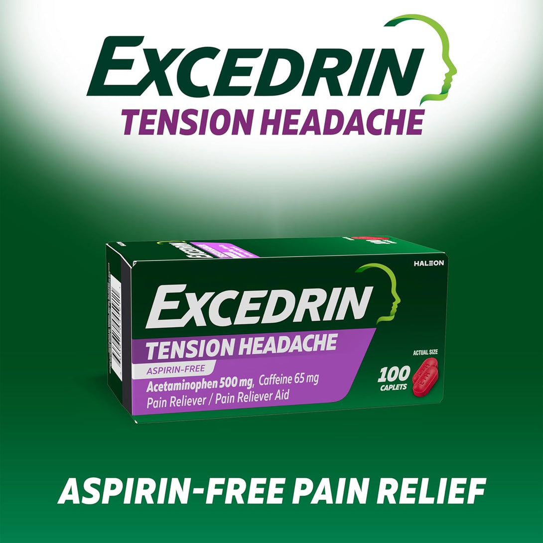 Excedrin Tension Headache Relief Caplets without Aspirin for Head, Neck and Shoulder Pain Relief - 100 Count