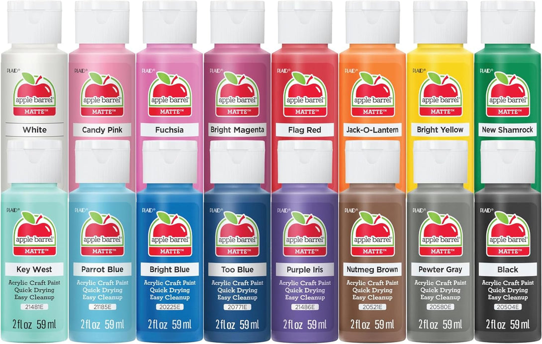 Apple Barrel, Vibrant Spectrum Collection Acrylic Craft Paint, PROMOABIII, 2 Fl Oz Each, 16 Assorted Matte Colors, 16 Count