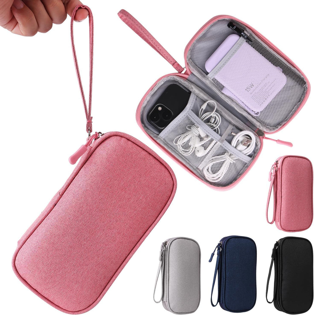 Pink Universal Cable Organizer - Electronics Accessories Bag for Charger, Phone, Memory Card & Travel Gadgets