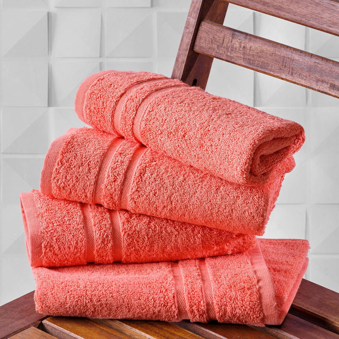 Hawmam Linen Coral Orange Hand Towels 4 Pack Turkish Cotton Premium Quality Soft and Absorbent Small Towels for Bathroom