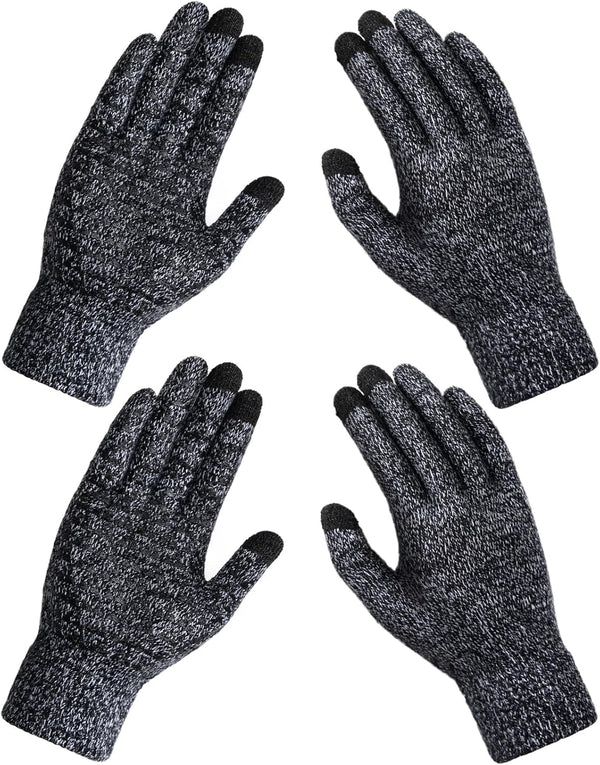 Winter Gloves for Men Women 2 Pairs - Upgraded Touchscreen Knit Gloves for Running Driving, Anti-Slip Thermal Gloves