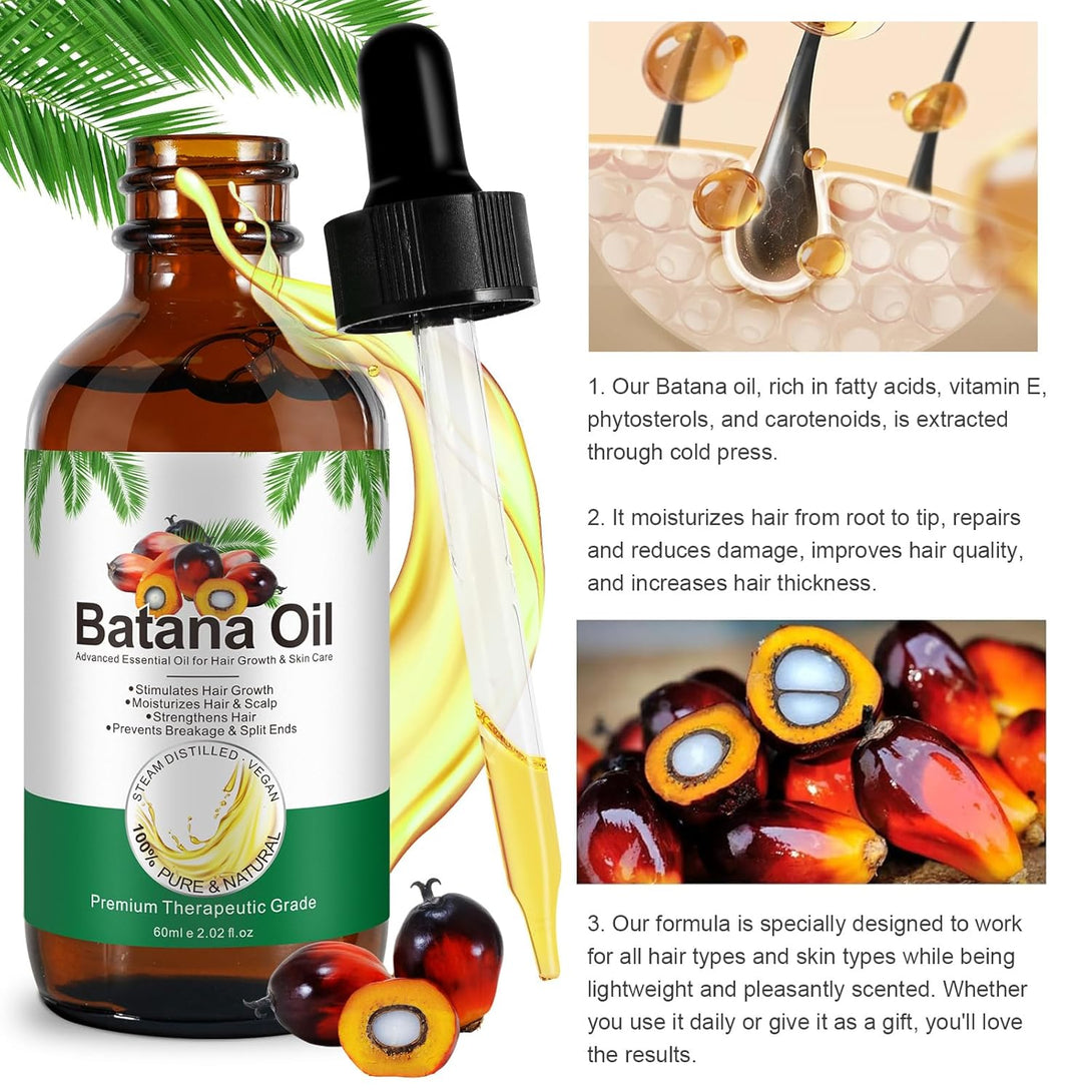 Batana Hair Growth Oil,100% Pure Natural Organic Cold Press Batana Hair Oil for Hair Split Ends, Enhances Hair & Skin Radiance Nourishment