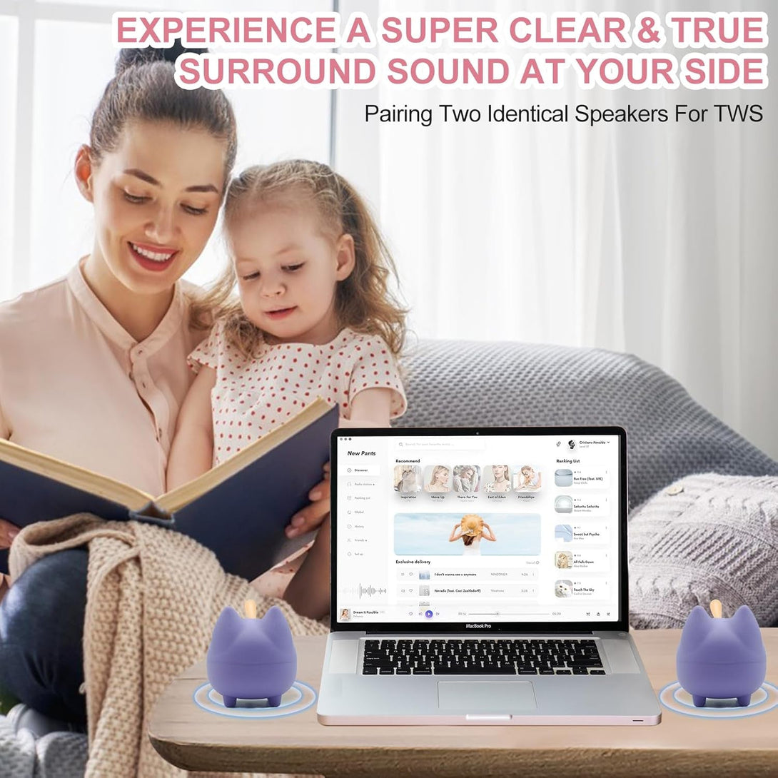 Small Bluetooth Speaker, Cute Cat Mini Wireless Speakers with Loud Stereo Sound, Built-In Mic, Super Bass, Dual Pairing, Portable Speaker for Teen Girl Birthday Gift Ideas (Purple)