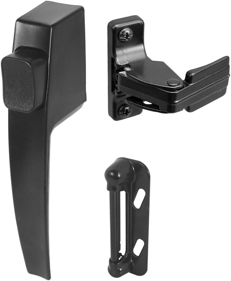 Prime-Line K 5007 Screen and Storm Door Push Button Latch Set W/ Night Lock – Replace Old or Damaged Screen/Storm Door Handles Quickly & Easily – Fits Doors 5/8 – 1-1/4 In. Thick, Black (Single Pack)