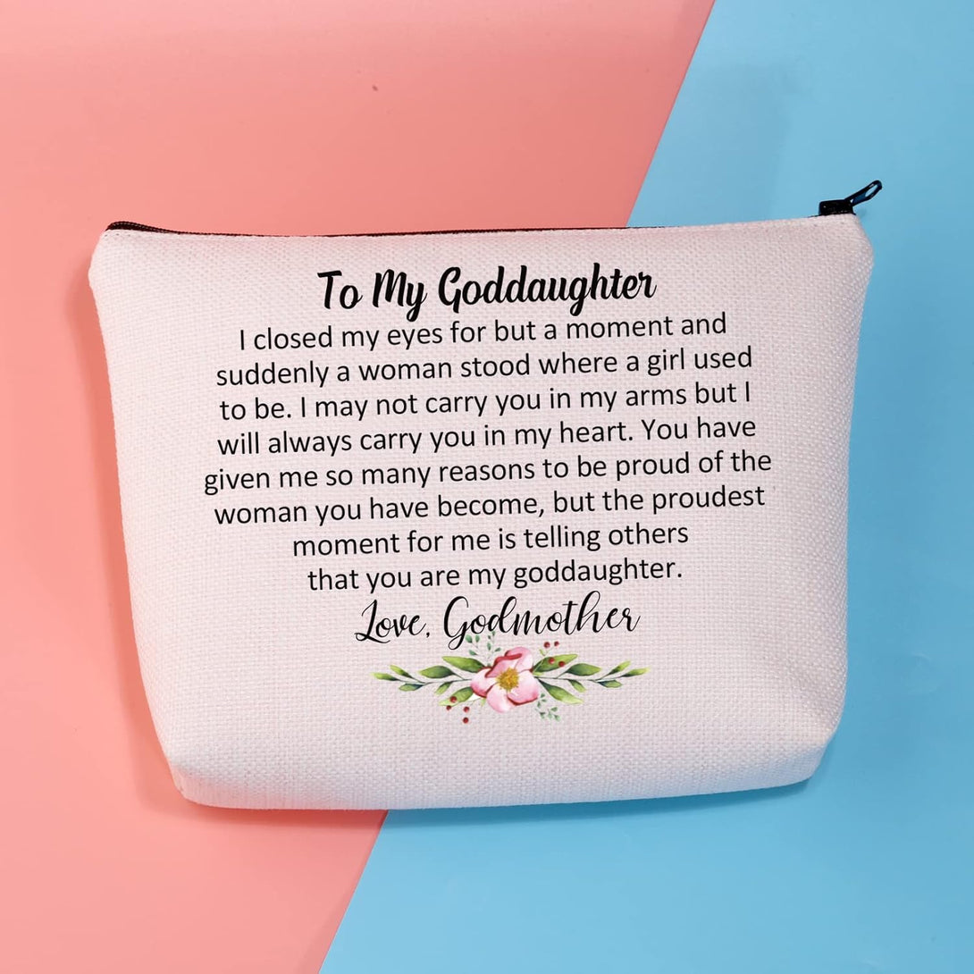 BDPWSS Goddaughter Makeup Bag Goddaughter Gift from Godmother Goddaughter Baptism Gift I Closed My Eyes for a Moment Goddaughter Graduation Cosmetic Bag (Closed Eye Goddaughter)