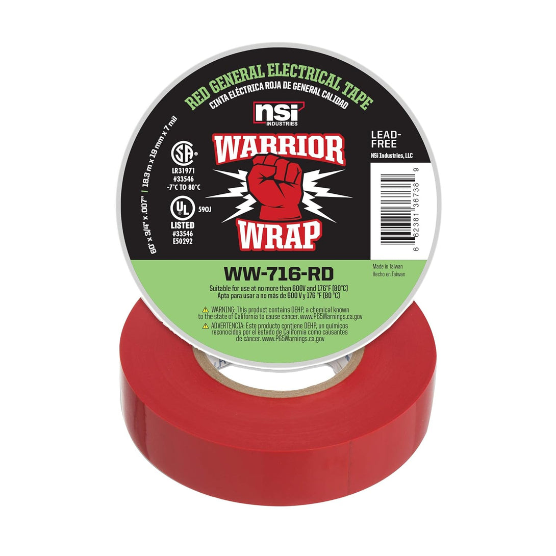 Warriorwrap General 3/4 In. X 60 Ft. 7 Mil Vinyl Electrical Tape, Red