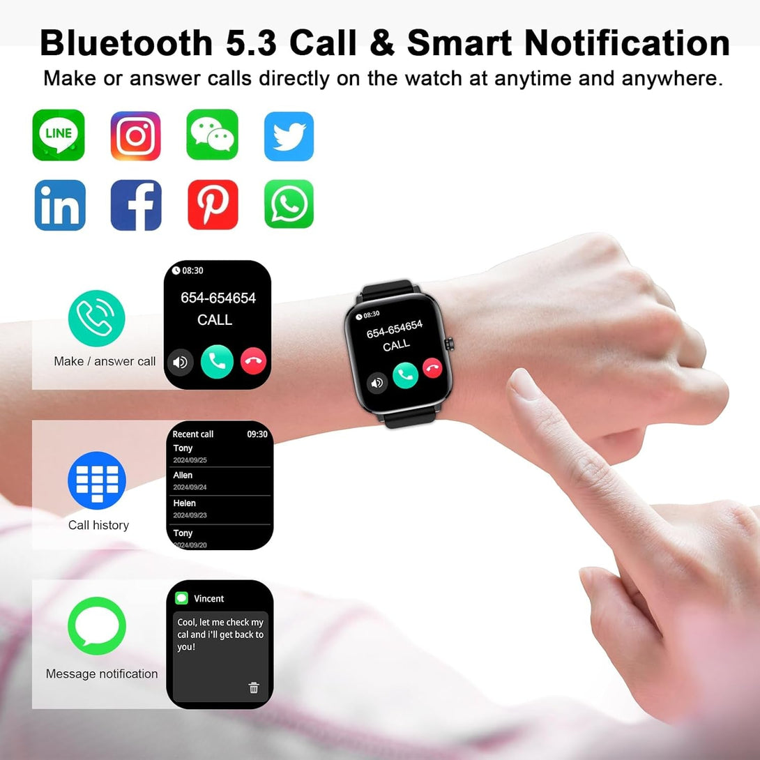 Smart Watch for Men Women Fitness Tracker Watch for Iphone Samsung Android Phone Compatible, Smartwatch with Pedometer, Heart Rate/Sleep Monitor, Blood Oxygen, IP68 Waterproof (Black)