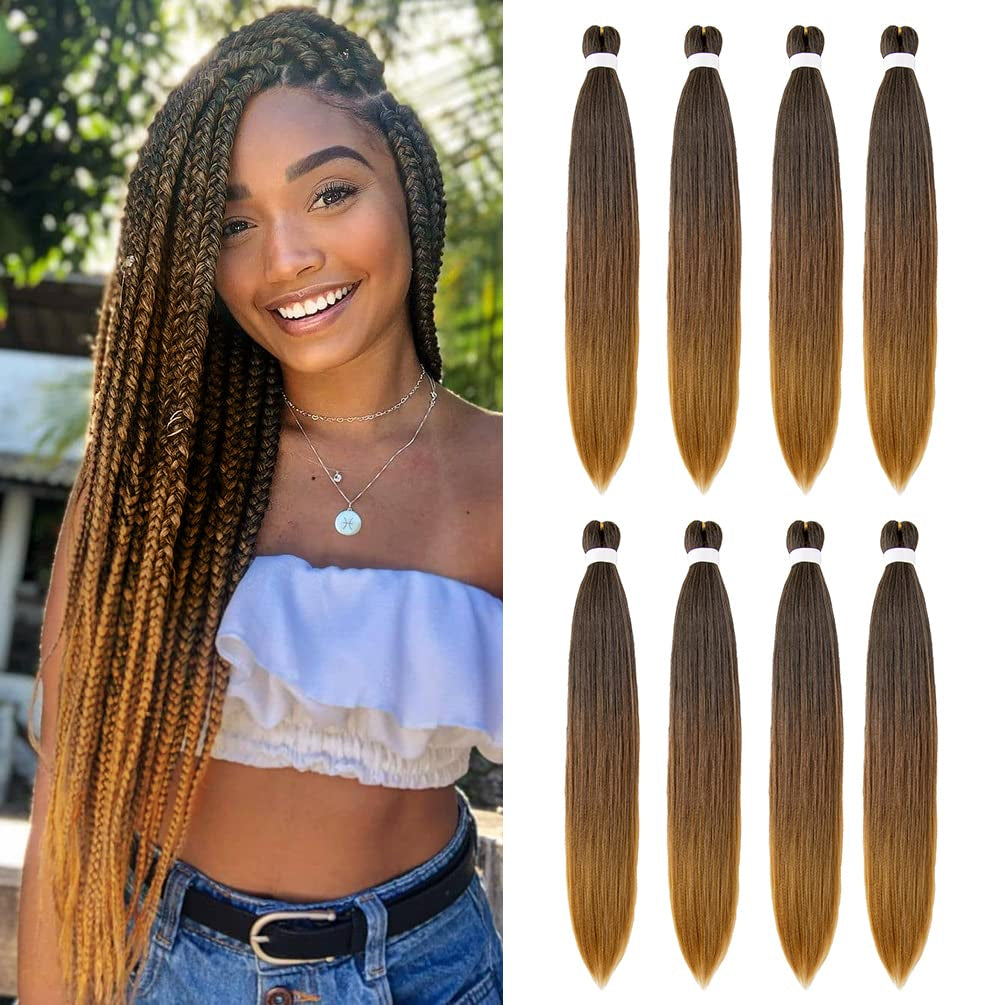 8 Pack Ombre Braiding Hair Pre Stretched - 20" 80G/Pack Premium Pre Stretched Braiding Hair Extensions, Professional Itch Free Hot Water Setting Perm Yaki Texture Prestretched Hair(1B/30/27)