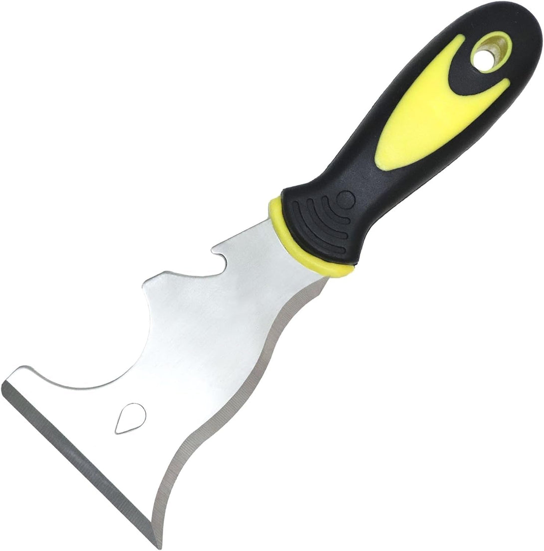 9-In-1 Painter'S Tool, Straight Scraper, Gouger, Roller Cleaner, Curved Scraper, Bottle Opener, Can Opener, Nail Puller, Screwdriver, Hammer | Stainless Steel/Soft Grip Handle