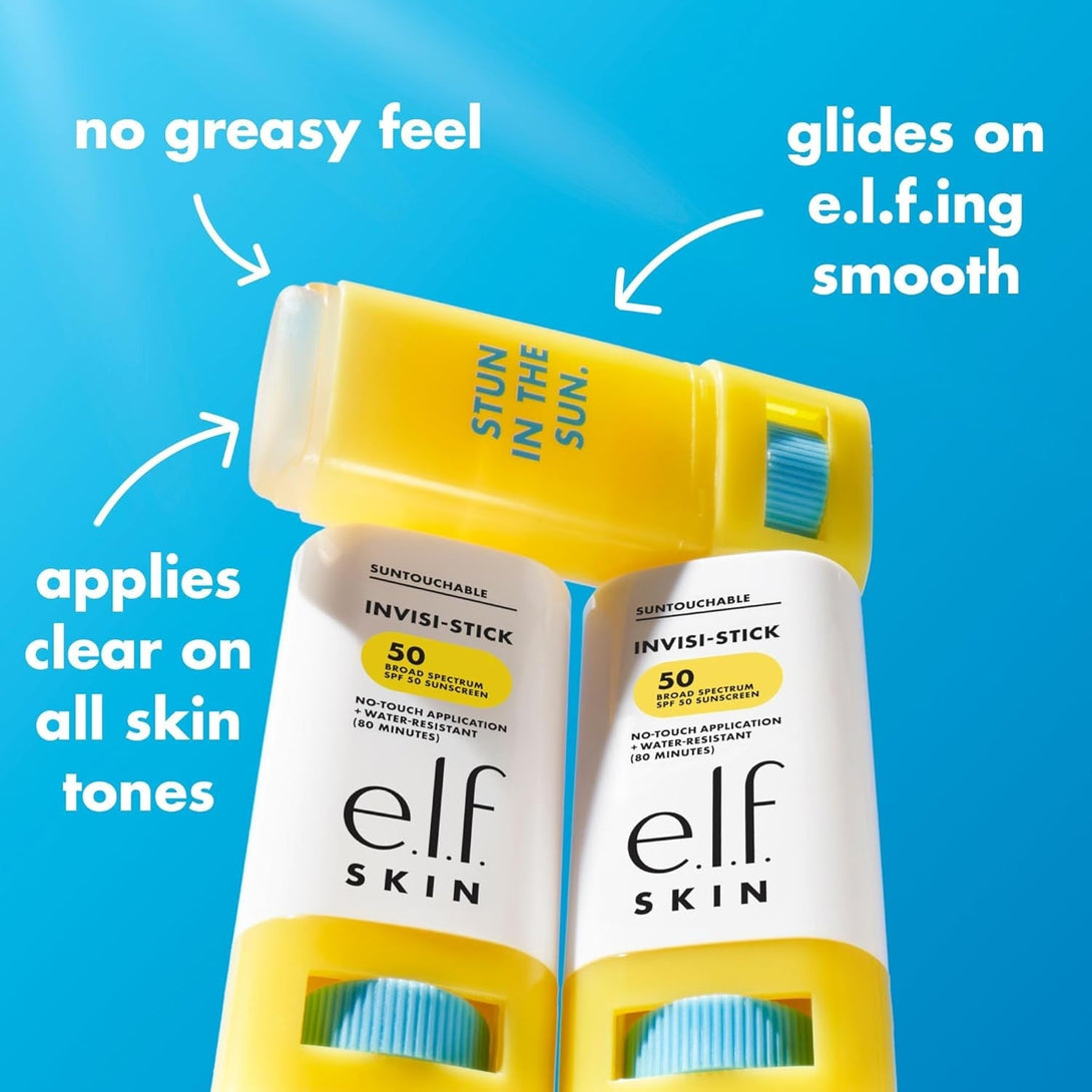 E.L.F. SKIN Suntouchable Invisi-Stick SPF 50, Clear Sunscreen for a Natural Finish, Made with Moisturizing Sunflower Seed Oil, Vegan & Cruelty-Free