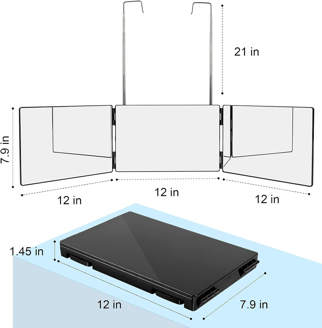 3 Way Mirror for Self Hair Cutting,360 Haircuts Mirror Men for Barber Use Tools,To See Back of Head,Tri Fold Mirror with Portable Height Adjustable Telescoping Hooks
