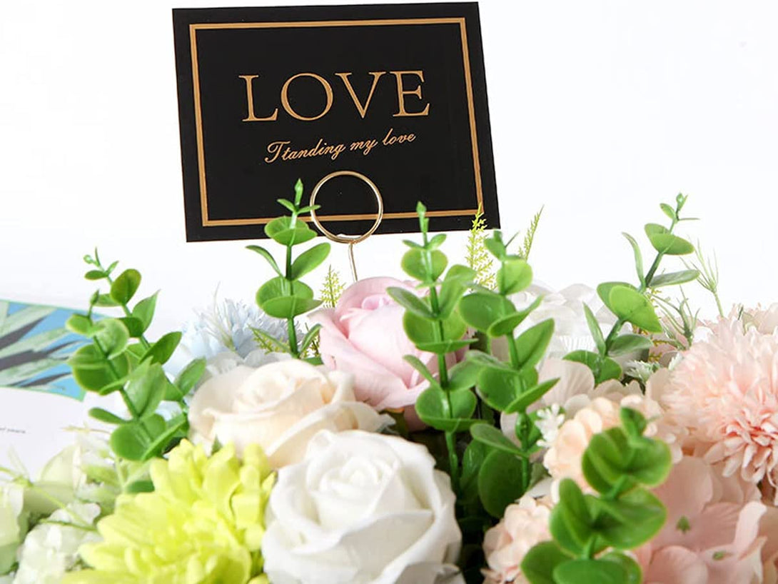 20 Pcs Metal Wire Floral Place Card Holder Pick 13 Inch Gold Photo Clip Memo for Wedding Birthday Baby Shower Party Favor, Love