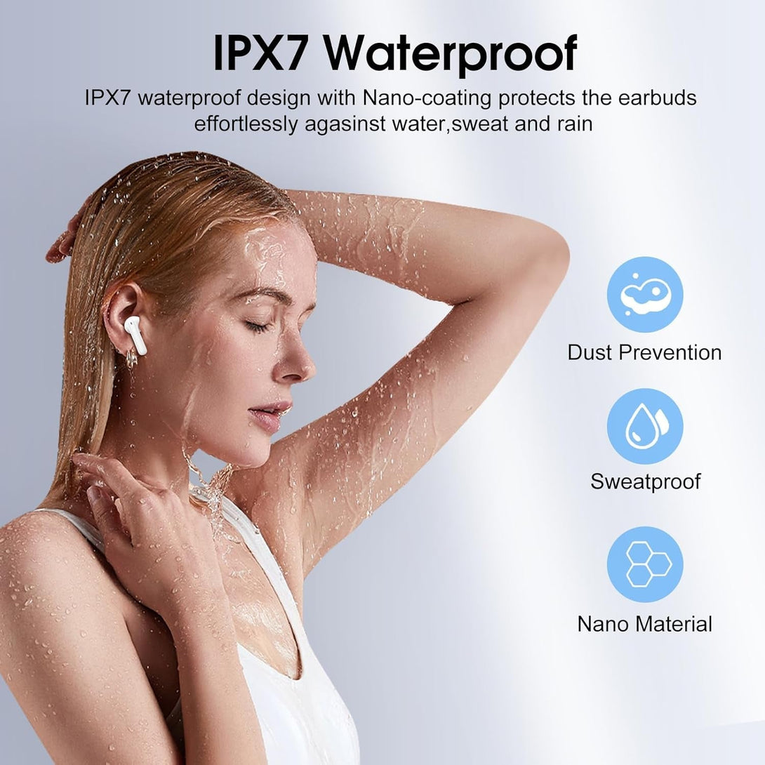 Wireless Earbuds, Bluetooth 5.4 Headphones in Ear Buds, Hifi Stereo Wireless Earphones with 4 ENC Noise Cancelling Mics, 40H Headphones with IP7 Waterproof, Dual LED Display USB C, White