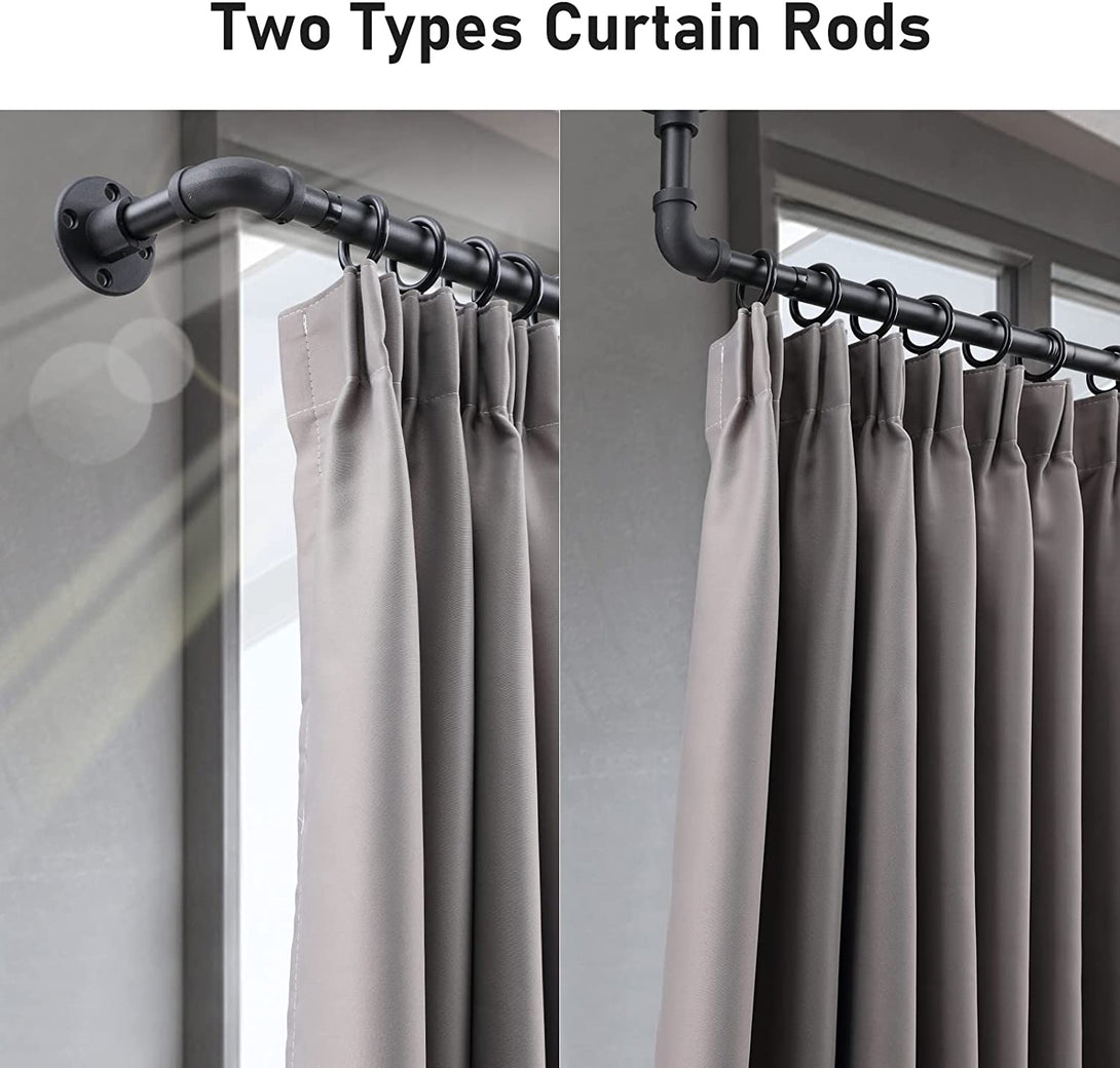 Bsbsbest Industrial Curtain Rods, 34-43 Inch Black Blackout Curtain Rod for Windows, 1 Inch Wrap around Curtain Rod, Adjustable Outdoor Curtain Rod for Patio, Rustic Pipe Curtain Rod for Room Divider