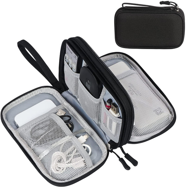 FYY Travel Cable Organizer Pouch Electronic Accessories Carry Case Portable Waterproof Double Layers All-In-One Storage Bag for Cord, Charger, Phone, Earphone Black