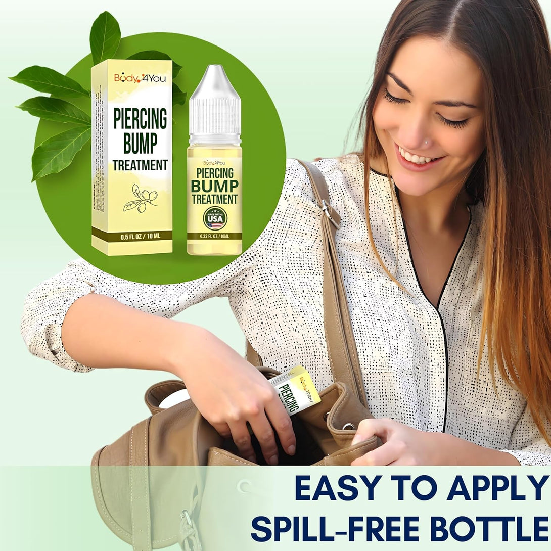 Bodyj4You Piercing Keloid Bump Removal - Natural Oil Piercing Bump Treatment - Nose Septum Belly Ear Cleaner Soothing Skin Recovery Solution - Safe Care Piercing Reduce Appearance Scars - 0.33 Fl Oz