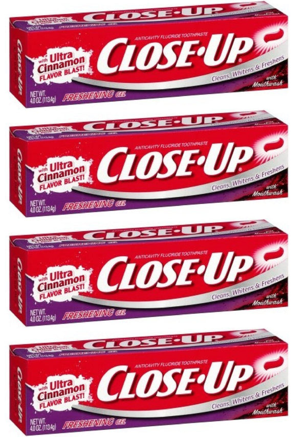 Close-Up Fluoride Toothpaste, Freshening Red Gel 4 Oz (Pack of 4)