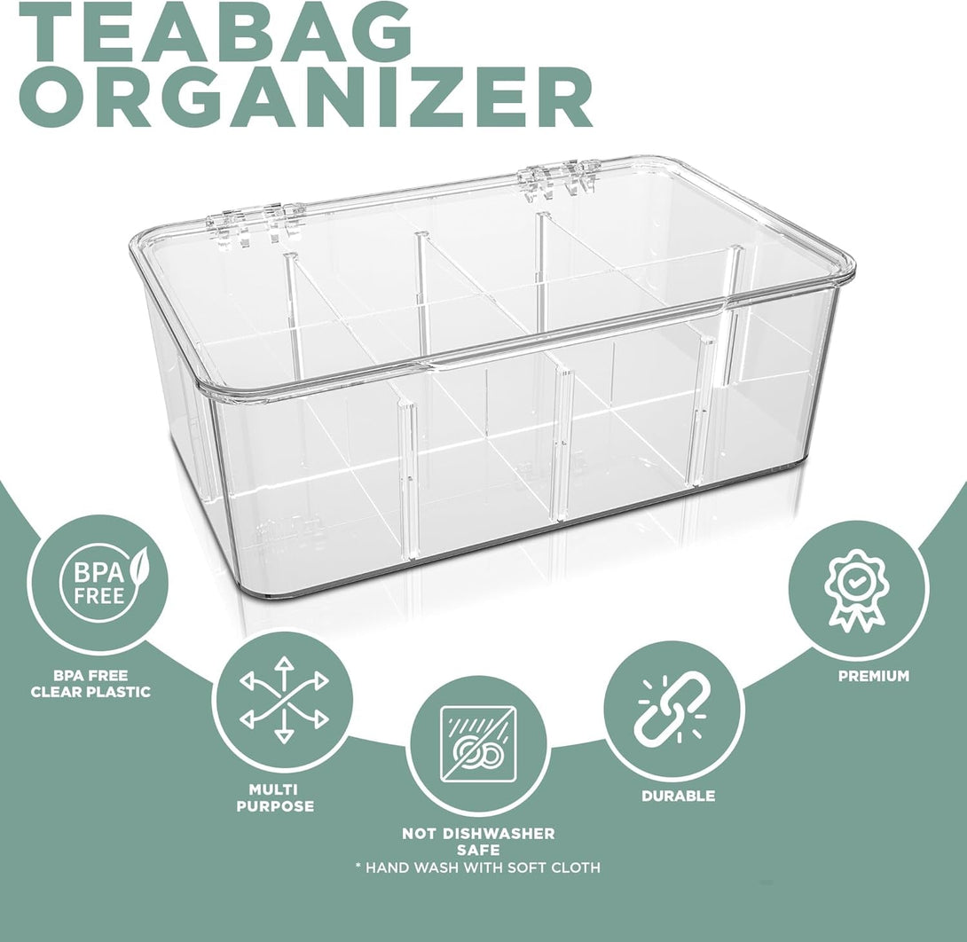 Utopia Home 2 Pack Tea Bag Organizer - Stackable Tea Bag Storage Organizer with Lid - Tea Bag Holder for Kitchen Organizers and Storage, Multi-Functional Kitchen Organizer, Home Organizer (Clear)