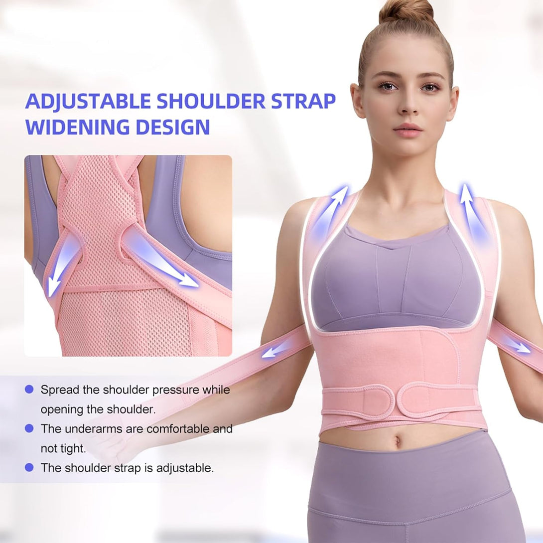 Back Brace Posture Corrector for Women and Men, Full Back Support Straps Straightener, Hunchback Improve Posture-Shoulder, Lumbar and Upper Lower Back Pain Relief (Pink, M)