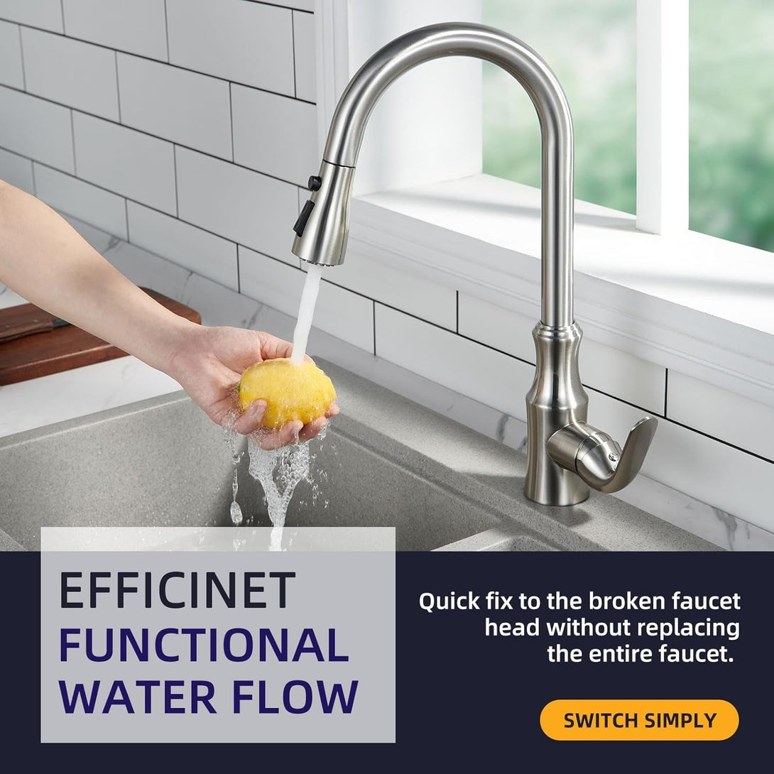 Angle Simple Kitchen Faucet Head Replacement, Sink Faucet Sprayer Attachment, Stream Spray and Pause Mode, Brushed Nickel