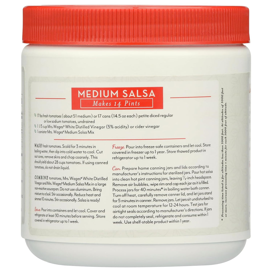 Mrs. Wages Medium Salsa Canning Mix, Quick and Easy, Simple-To-Use, Easy Storage, Long-Lasting, Flavorful Spice, 11.2 Oz Canister (Pack of 1)