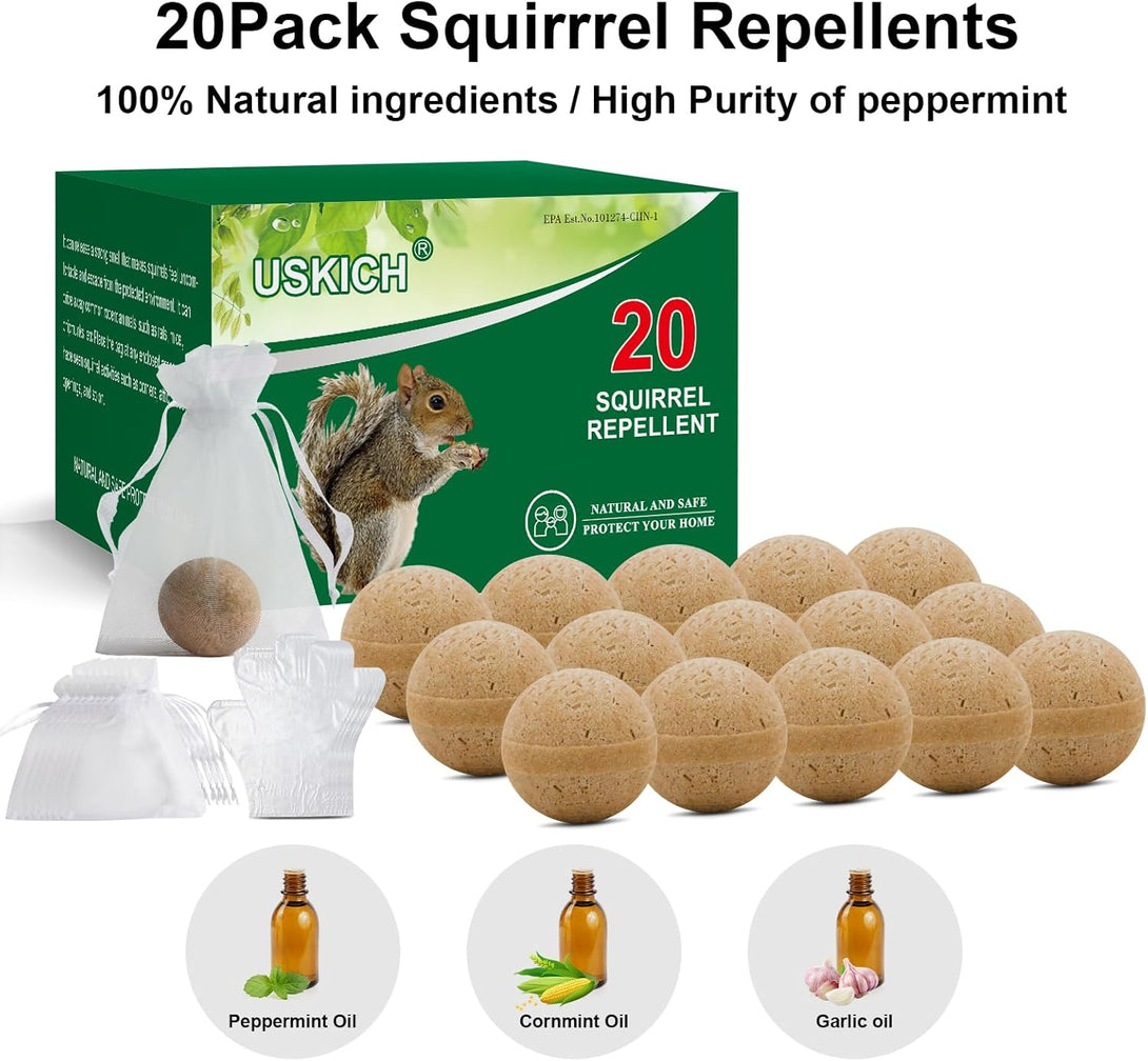 20Pack Squirrel Repellent Outdoor, Chipmunk Repellent Outdoor,Rodent Repellent,Squirrel Repellent for Attic and Cars Engines, Ultra Powerful Squirrel Deterrent Keep Squirrels Out of Garden