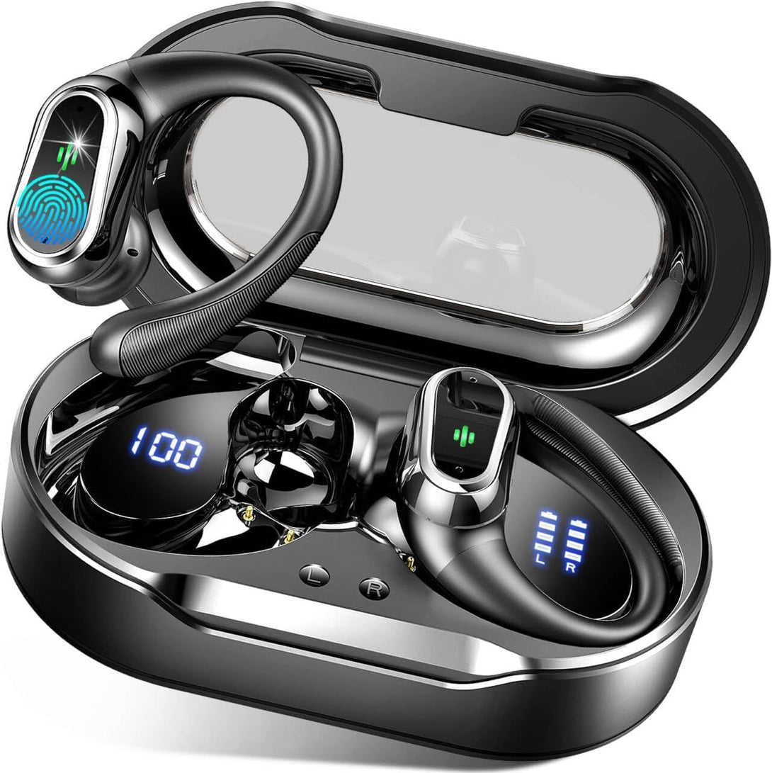 Wireless Earbuds, 2025 Bluetooth 5.4 Headphones Sport, Bluetooth Earbuds with ENC Noise Canceling Mic, 75H Stereo Wireless Headphones IP7 Waterproof with Earhooks, Dual LED Display for Workout/Running