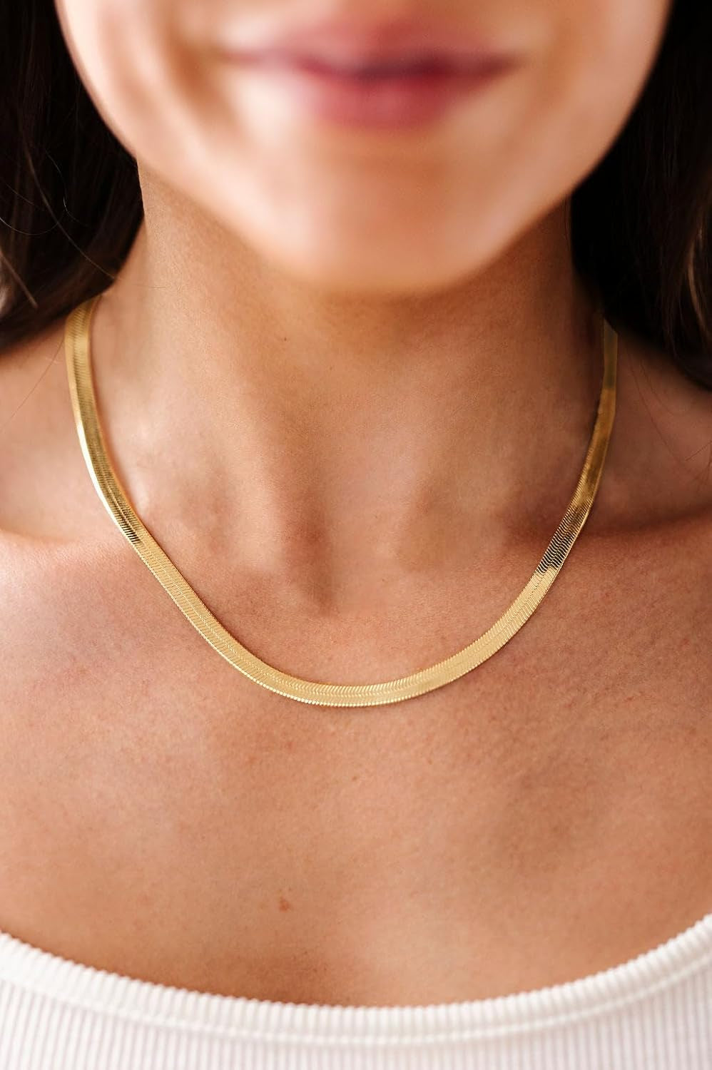 CHESKY Gold Necklace for Women-14K Plated Sterling Silver Snake Chain Necklace Dainty Simple Chunky Herringbone Necklace Gold Choker Necklaces Jewelry for Women