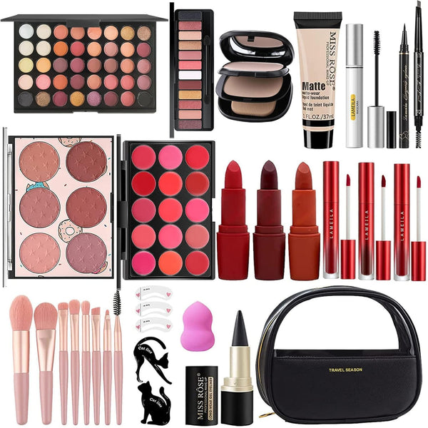 MISS ROSE M All in One Full Makeup Kit,Multipurpose Women'S Makeup Sets,Beginners and Professionals Alike,Easy to Carry (Black)