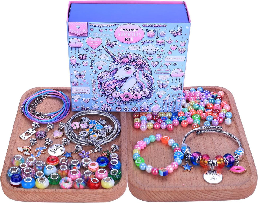 AIPRIDY 208 Pieces Charm Bracelet Making Kit,Unicorn Mermaid Crafts Gifts Set Can Inspires Imagination and Creativity,Jewelry Making Kit Perfect Gifts for Girls 5-12 Years Old (Pink+Aqua Unicorn)