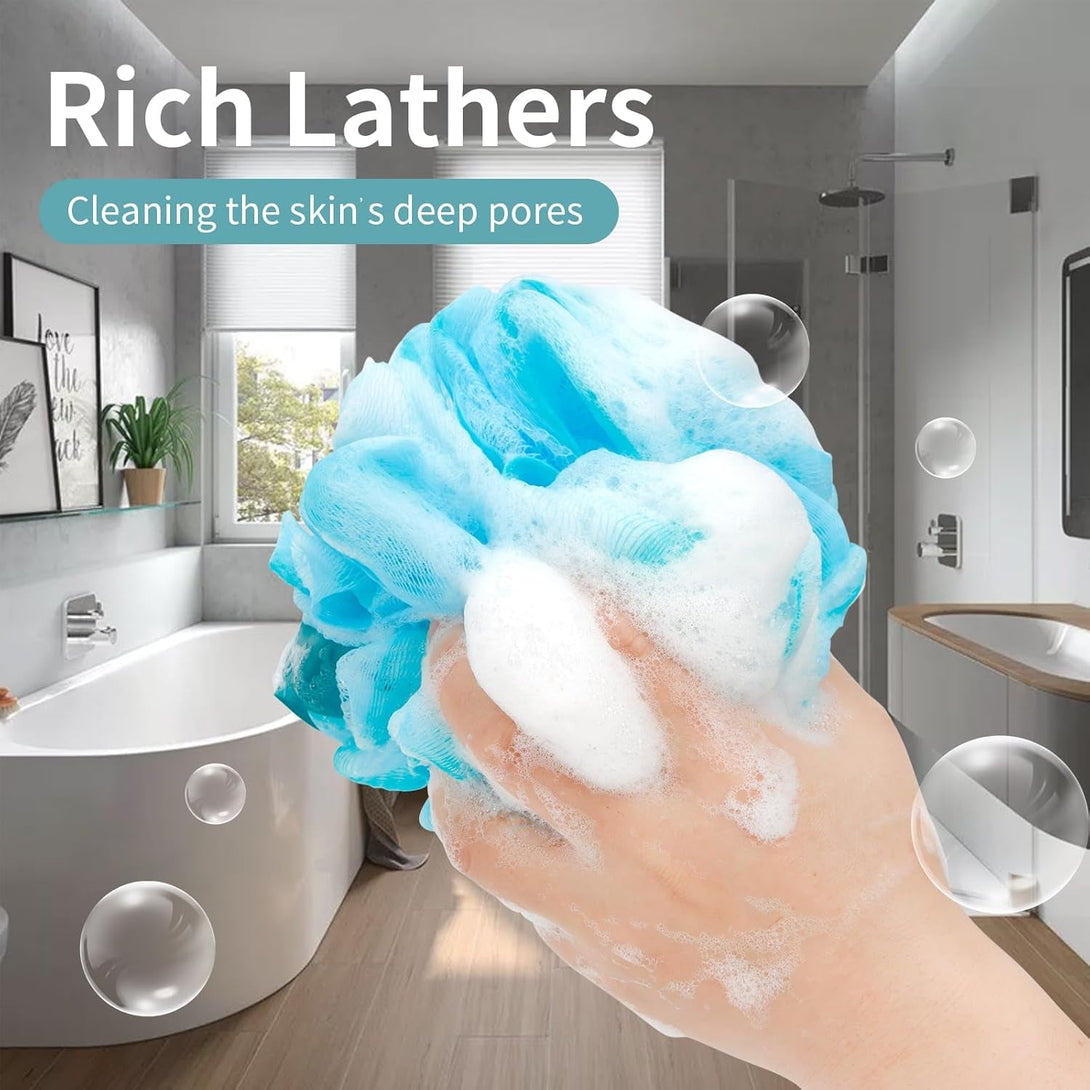 Loofah Sponge Soft Mesh Shower Puffs for Body Wash Bath Sponge Body Scrubber for Women & Men Body Exfoliator-Bathing Accessories(60G L 4Pcs)